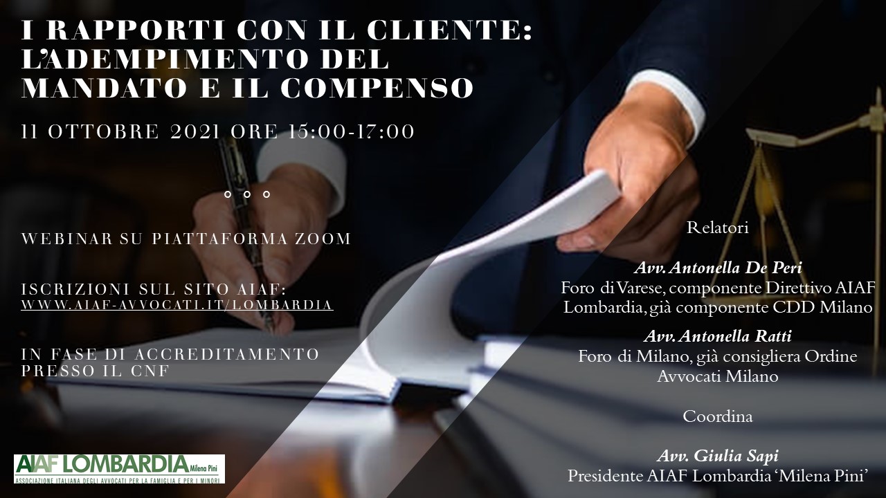 Sono aperte le iscrizioni al corso: I RAPPORTI CON IL CLIENTE: L'ADEMPIMENTO DEL MANDATO E IL COMPENSO